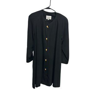 Vintage Constance Saunders Button Front Long Coat Dress Black Sz 8 Formal